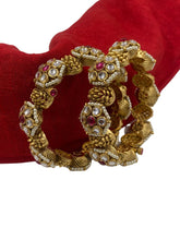 Traditional Openable Gold Plated Antique Kundan Bangles For Weddings By Gehna Shop Antique Golden Bangles
